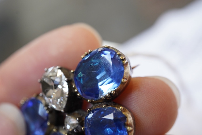 An attractive Georgian sapphire and diamond brooch, early 19th century and later